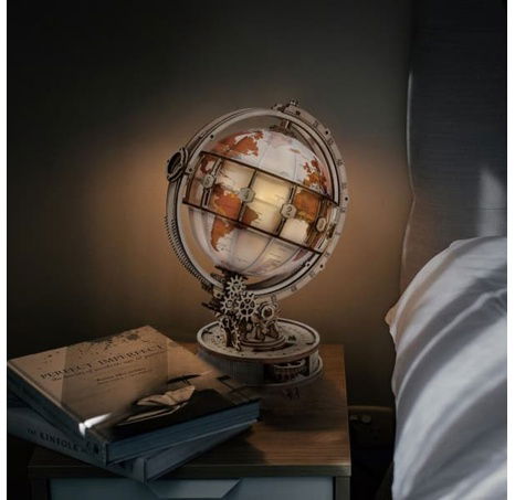RoboTime 3D dřevěné mechanické puzzle Svítící glóbus