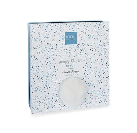 Doudou Dárková sada modrá - králíček s čtvercovou dečkou 25 cm