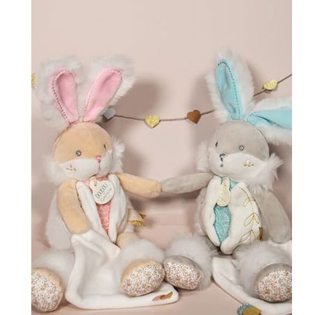 Doudou Dárková sada - plyšový zajíček s dečkou 31 cm tyrkysový