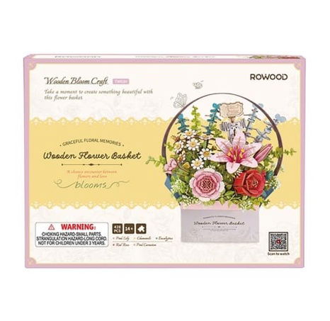 RoboTime 3D dřevěná skládačka Košík s květinami