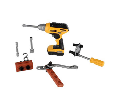 Sada nářadí plast s aku vrtačkou 16x17cm na baterie se zvukem v plastovém boxu 26x25x9cm