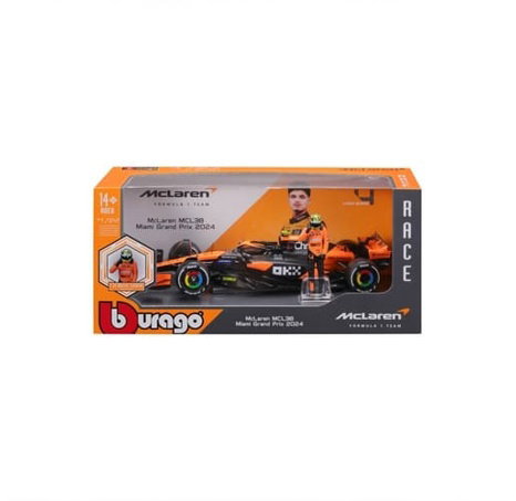 Bburago - RACE Formule F1 s figurkou jezdce, McLaren F1 Team MCL38(2024), #4 Lando Norris, 1:24