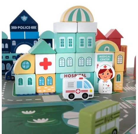 Dřevěné kostky - město 100ks