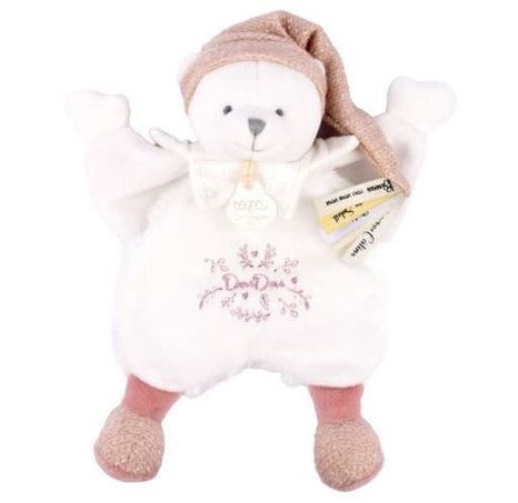 Doudou Dárková sada Plyšový muchláček medvídek s čepičkou růžový 25 cm