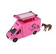 Auto přepravník zvířat plast  28cm s koněm na setrvačník se světlem se zvukem růžové krabici