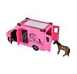 Auto přepravník zvířat plast  28cm s koněm na setrvačník se světlem se zvukem růžové krabici